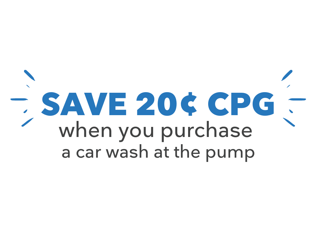 Save 20 Cents CPG when you purchase a car wash at the pump. Open 24 hours